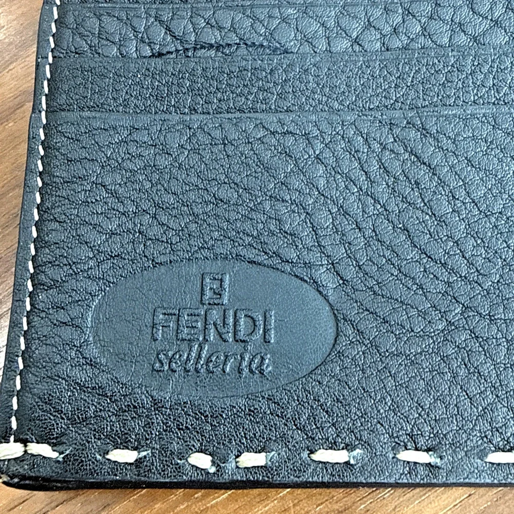 Fendi Selleria Leather Long Wallet - Black With Tan Thread - Great Condition! ￼